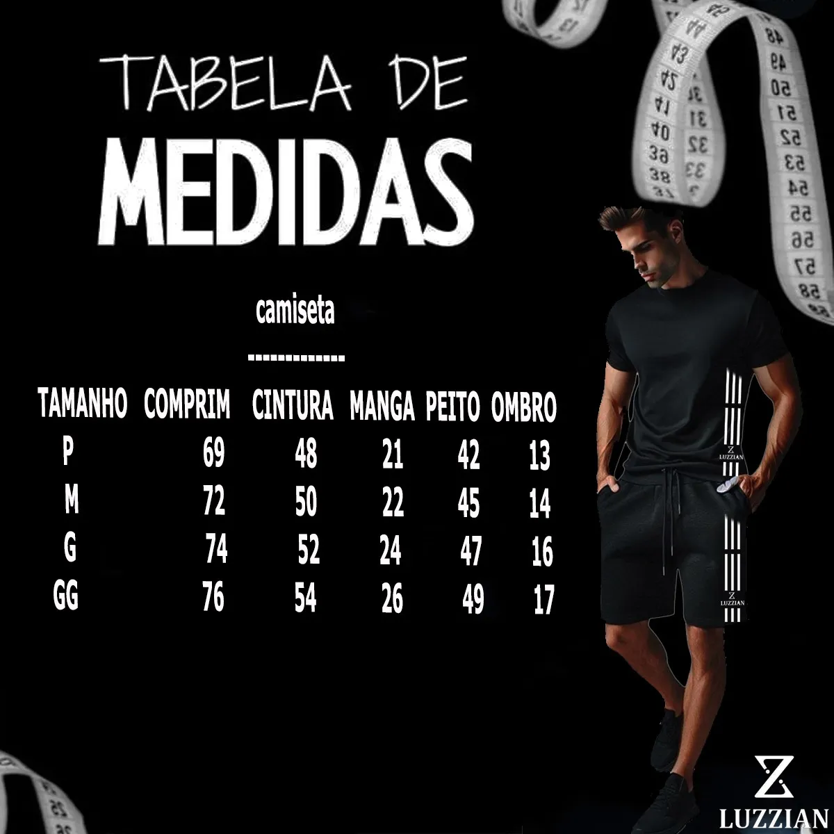 Kit 3 Camiseta Marca Luzzian Cores Masculino Premium - Imagem 3