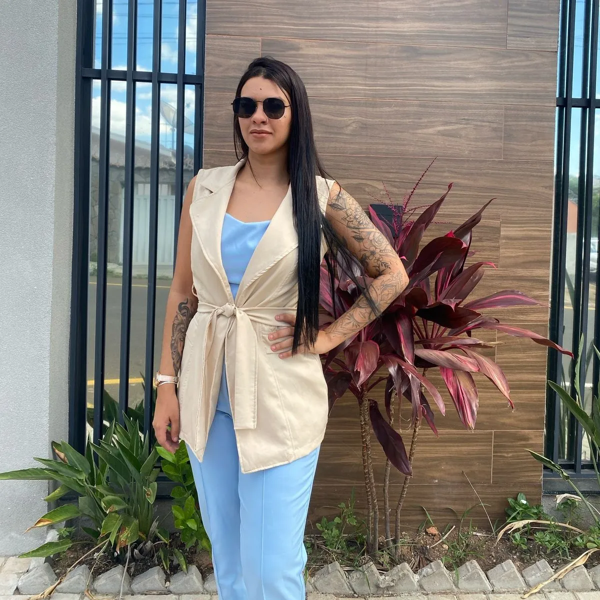 Kit Completo Óculos De Sol Hexagonal Feminino Luzzian Praia - Imagem 2